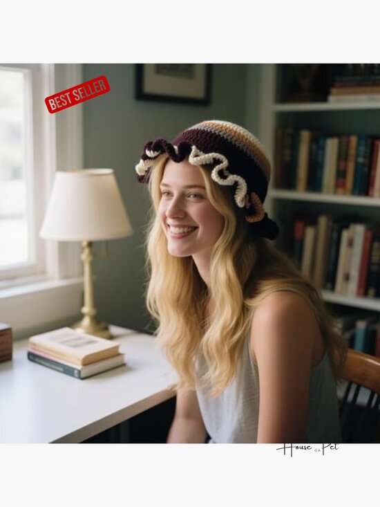 Handmade Crochet Bucket Hat with Ruffled Brim Boho Chic Slouchy Design